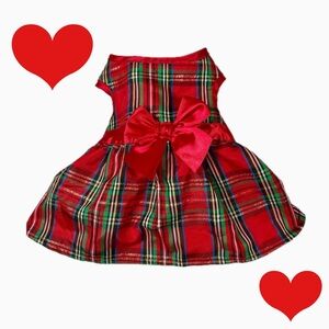 Plaid Pet Dress with Red Bow